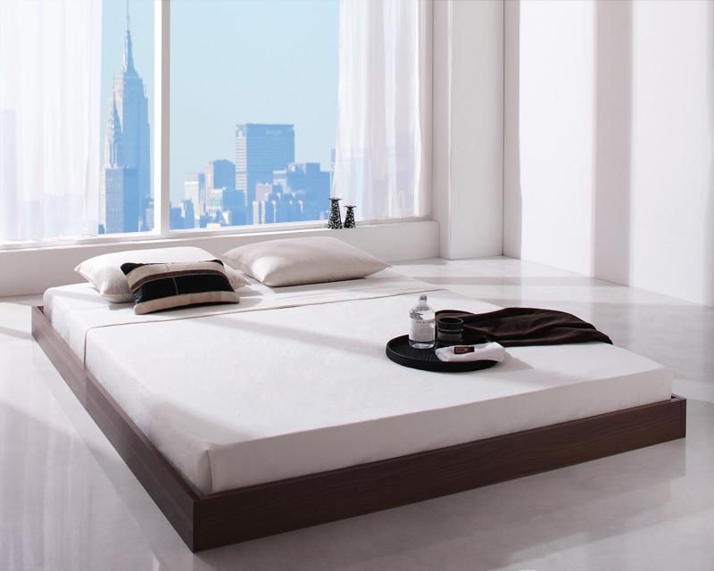 〔組立設置料込み〕シンプルデザイン ヘッドボードレス フロアベッド 〔Rainette〕レネット 〔スタンダードポケットコイルマットレス付き〕 セミダブル 〔フレーム色〕ウォルナットブラウン 〔マットレス色〕ブラック 【北海道・沖縄・離島配送不可】