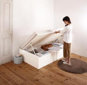 【フレームカラー:ホワイト】小さな部屋に合うショート丈収納ベッド 薄型プレミアムボンネルコイルマットレス付き セミシングル ショート丈 深さグランド